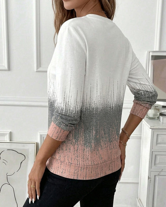 Sweatshirt Demi Fermeture Éclair Dégradé Manche Longue