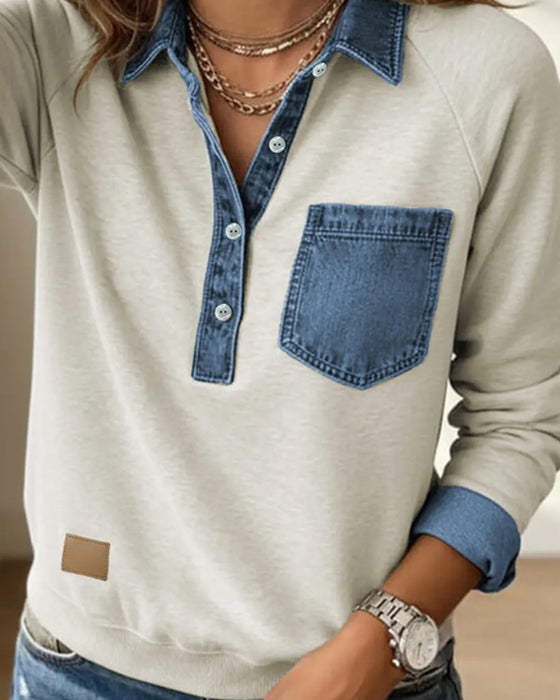 Sweatshirt Col Chemise Manche Longue