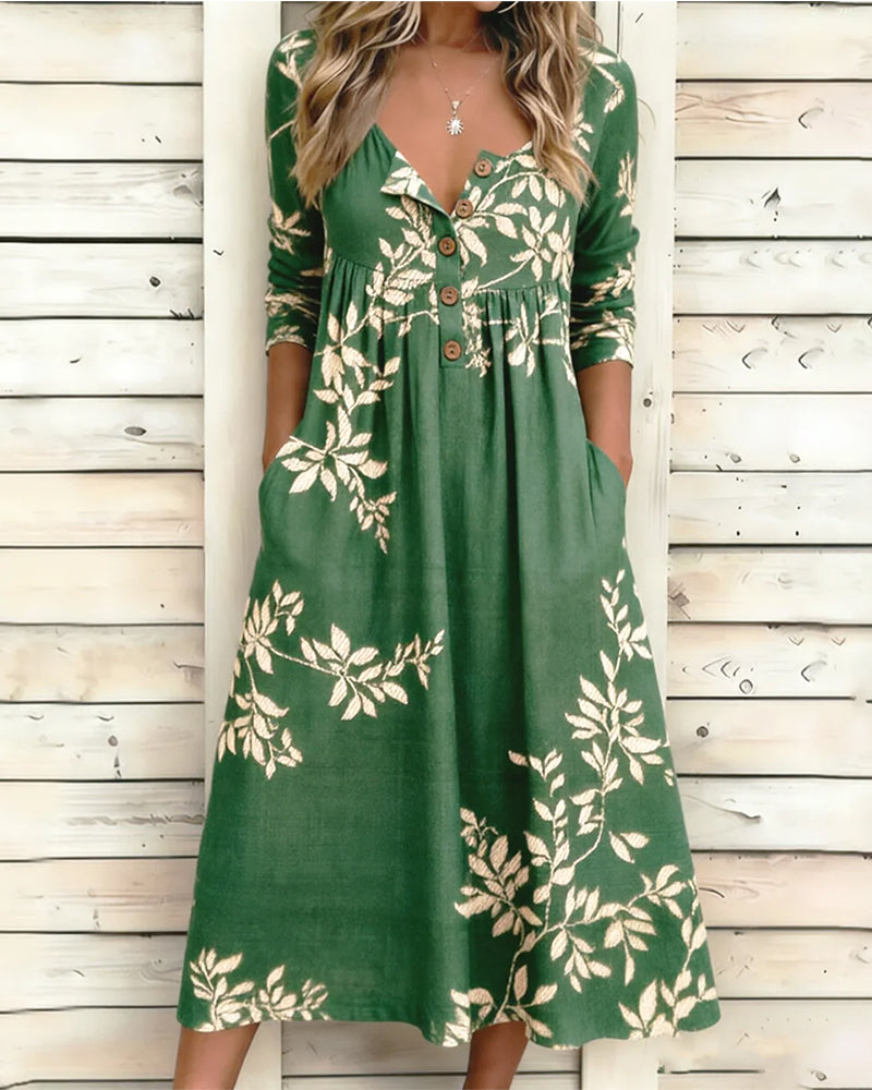 Robe Imprimé Botanique Bouton Froncé