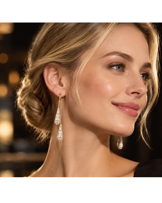 Boucles D'Oreilles À Pompons Goutte D'Eau Réversibles Décorées De Zircon Élégantes Pour Femmes