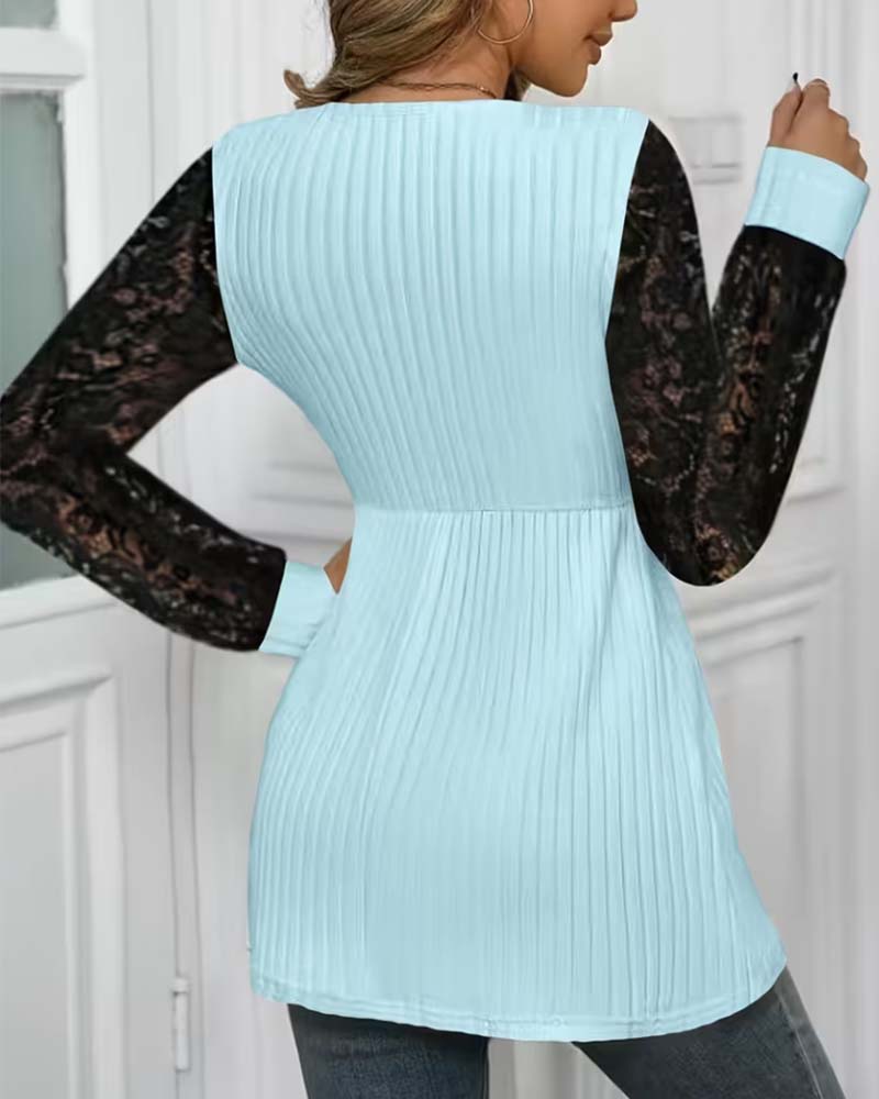 Blouse Col U Manches Longues En Dentelle