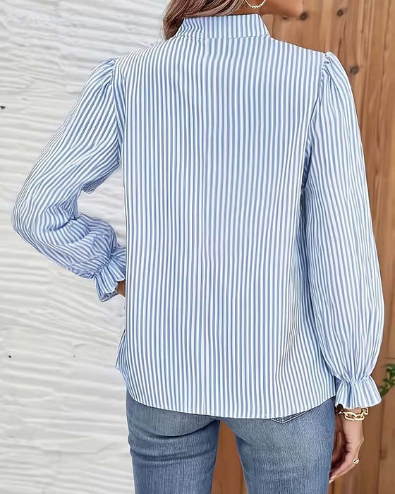 Blouse Boutonnée Col En V Rayée
