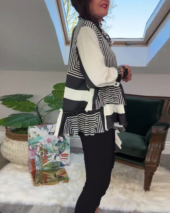 Chemise patchwork irrégulière à boutons imprimés à la mode