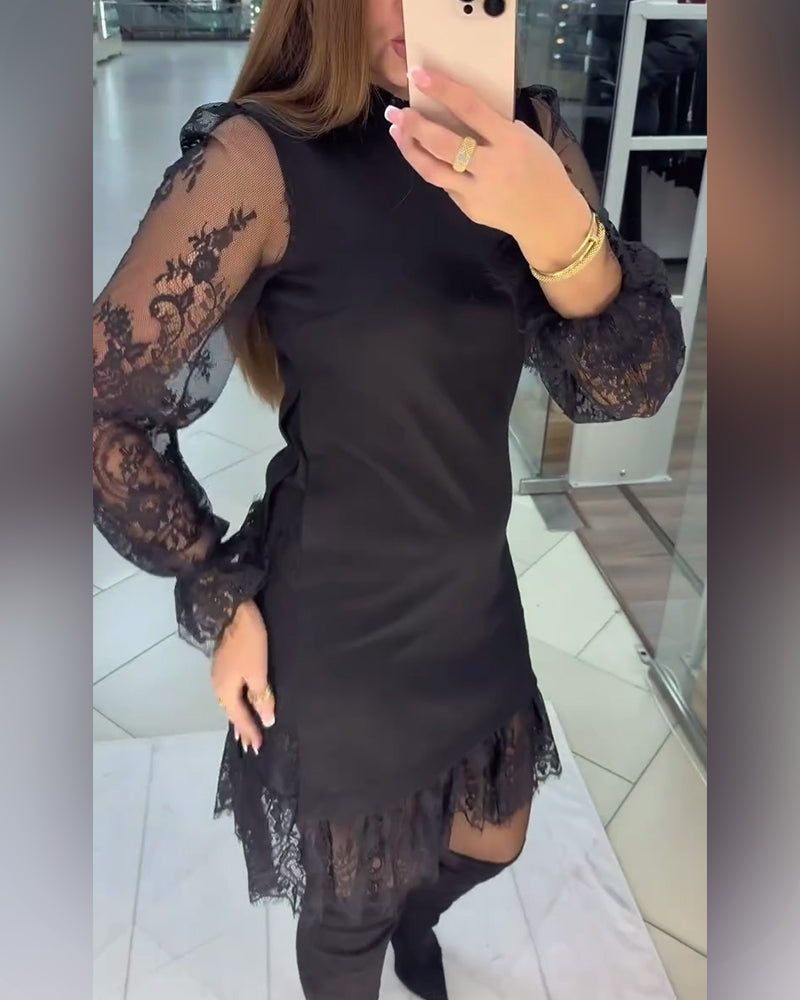 Robe Patchwork À Garniture De Dentelle