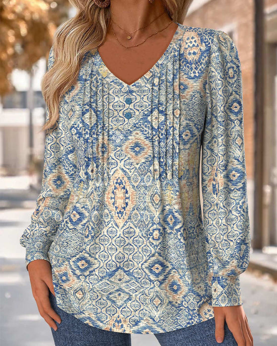 Blouse Col V Froncée Décontractée