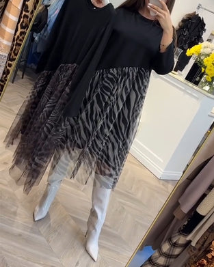 Robe Col Rond Patchwork Maille Imprimé