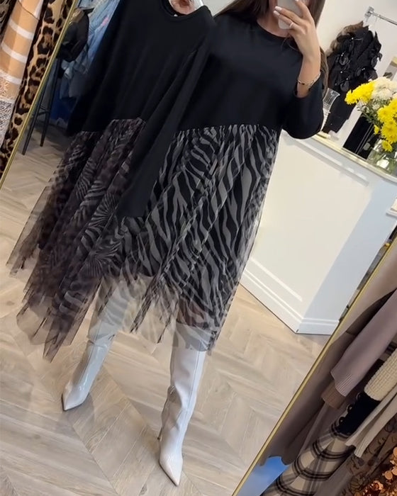 Robe Col Rond Patchwork Maille Imprimé