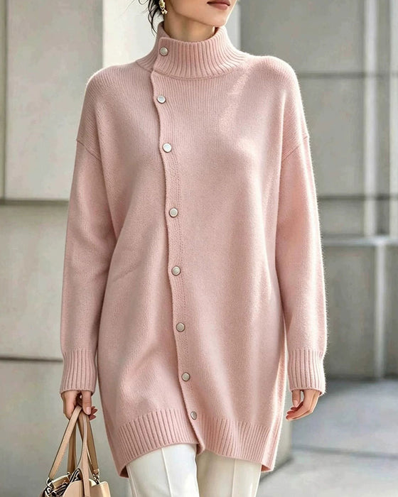 Cardigan Col Roulé Simple Boutonnage