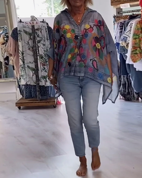 Blouse Imprimé Irrégulier Faux Denim