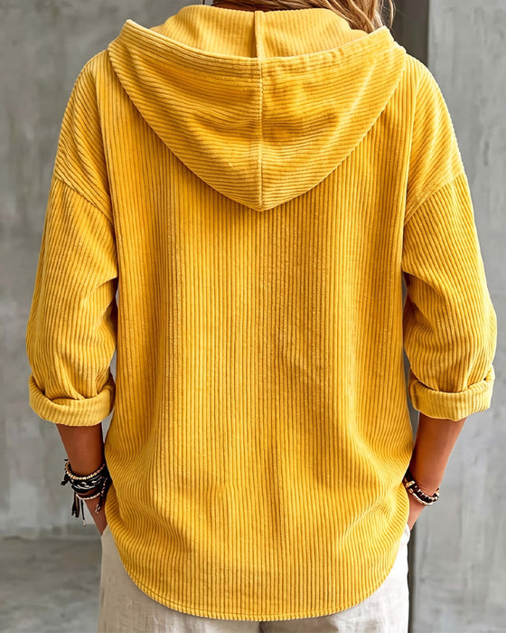 Manteau Capuche Rayé Bouton Cordon De Serrage