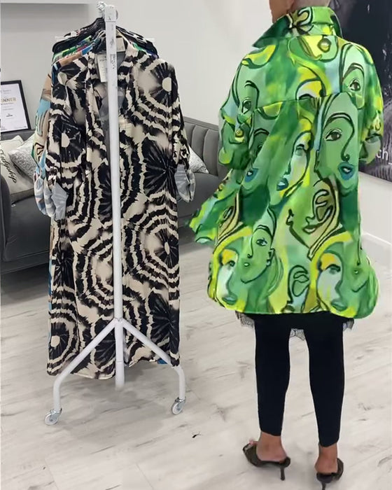 Chemise décontractée à revers imprimé visage