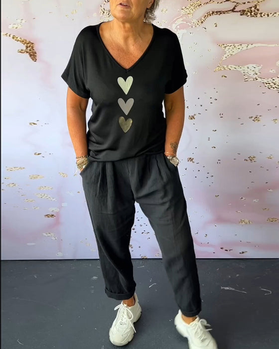 Pantalon décontracté confortable avec poche de couleur unie