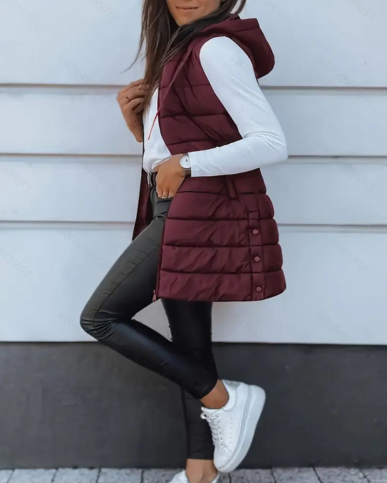 Gilet Manteau À Capuche Mi-Long
