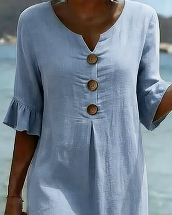 Robe Bouton Manche Volanté 100% Coton