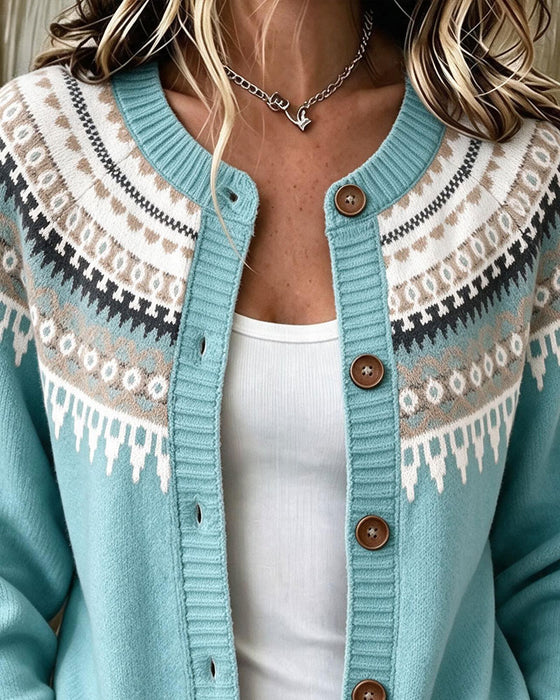 Cardigan Imprimé À Manches Longues Et Boutonnage
