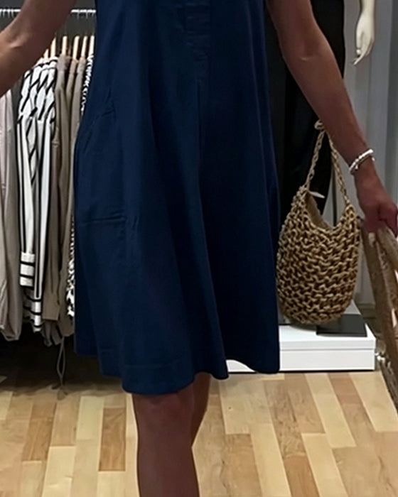 Robe Sans-Manches Col-V Décontractée A-Ligne