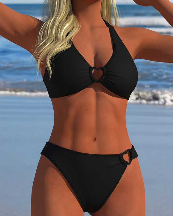 Bikini Halter Cœur Boucle Unie