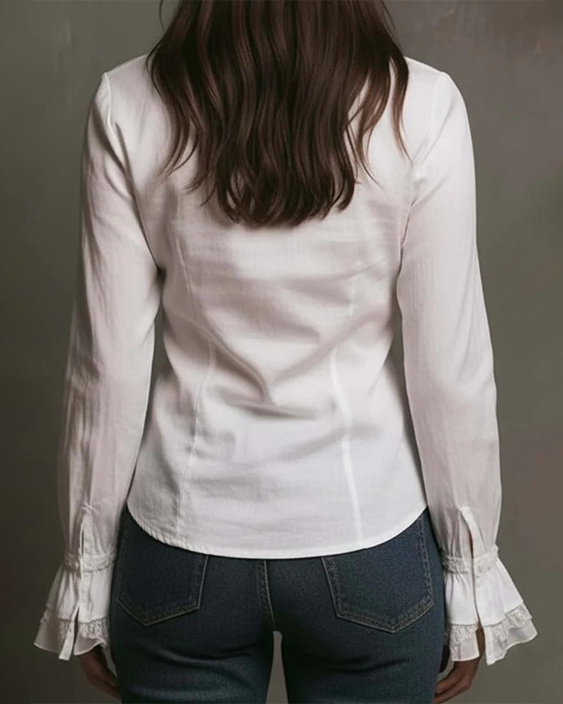 Blouse Garniture De Dentelle Manche Cloche