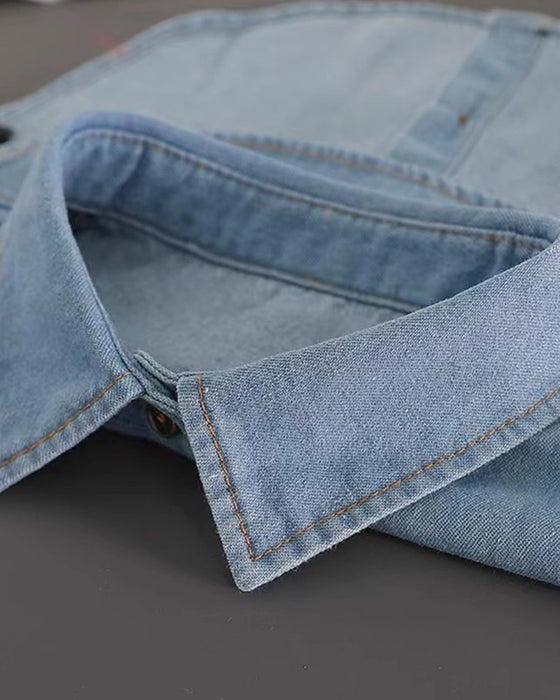 Col Classique Audacieux Denim Faux