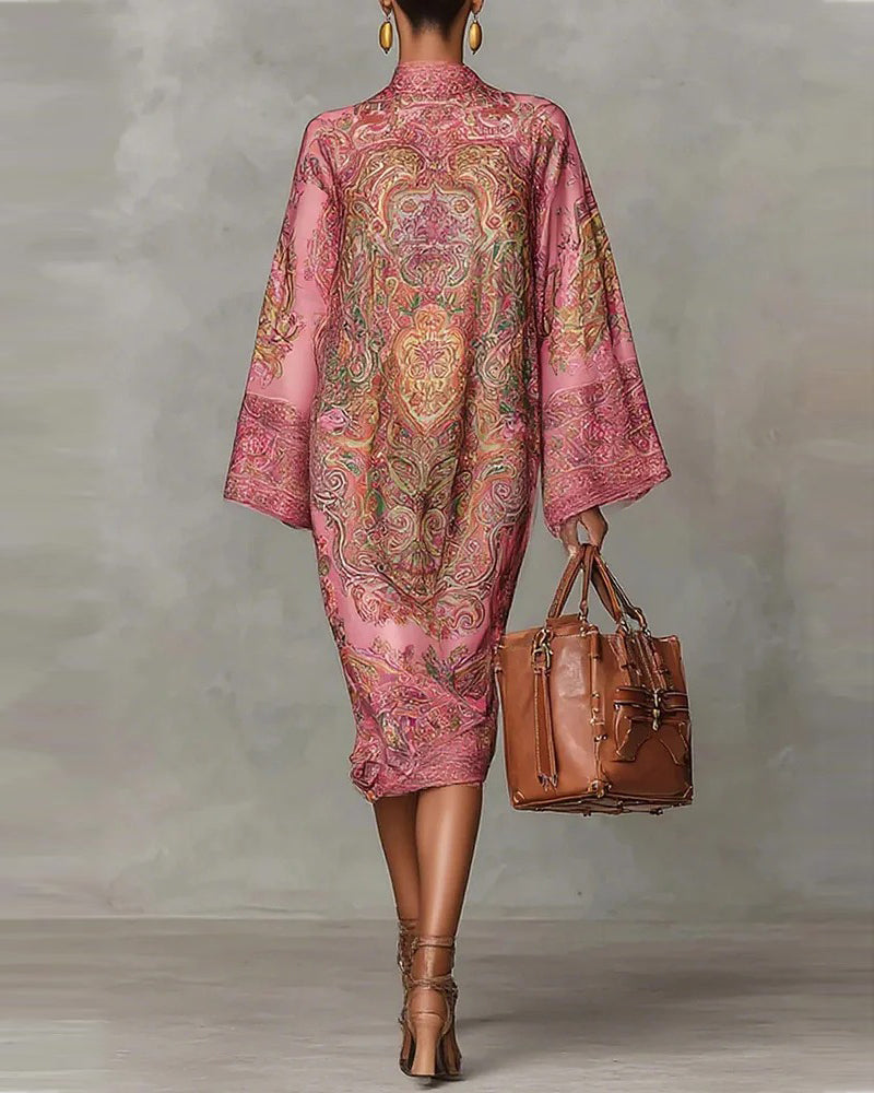 Robe À Col Montant Avec Imprimé Vintage