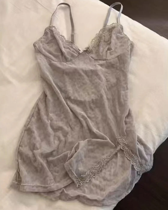 Robe Transparente Maille Serrée Jarretelles