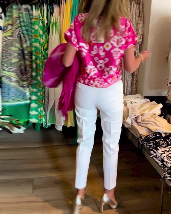 Haut imprimé à col V et manches courtes