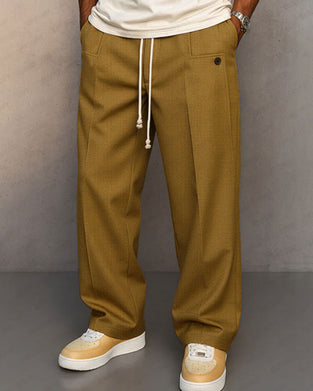 Pantalons Homme Couleur Unie Poche Bouton Cordon