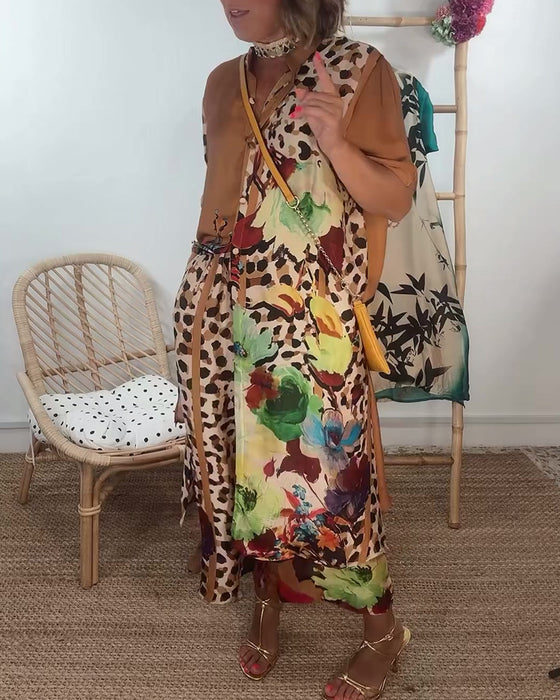 Ensemble deux pièces à imprimé contrasté mode rétro