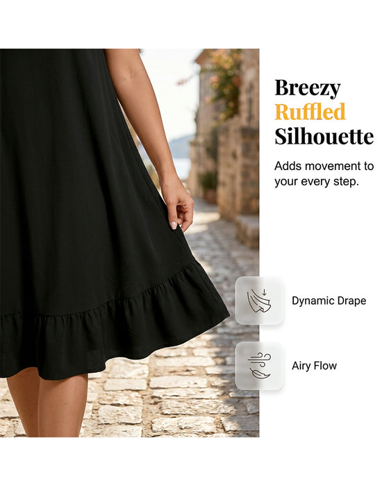 Robe Sans Manches Unie Volant