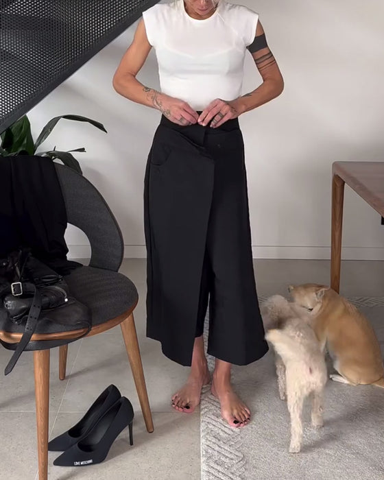 Pantalon décontracté asymétrique de couleur unie simple