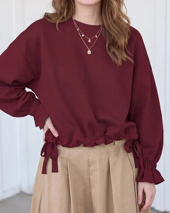 Sweatshirt Col-Rond Volant Attacher Élastique