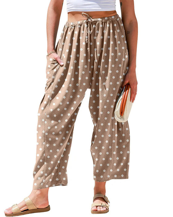 Pantalon Cordon Pois Poche Coupe Large Raccourci