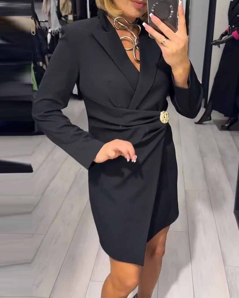 Robe Unie À Col Tailleur Tendance