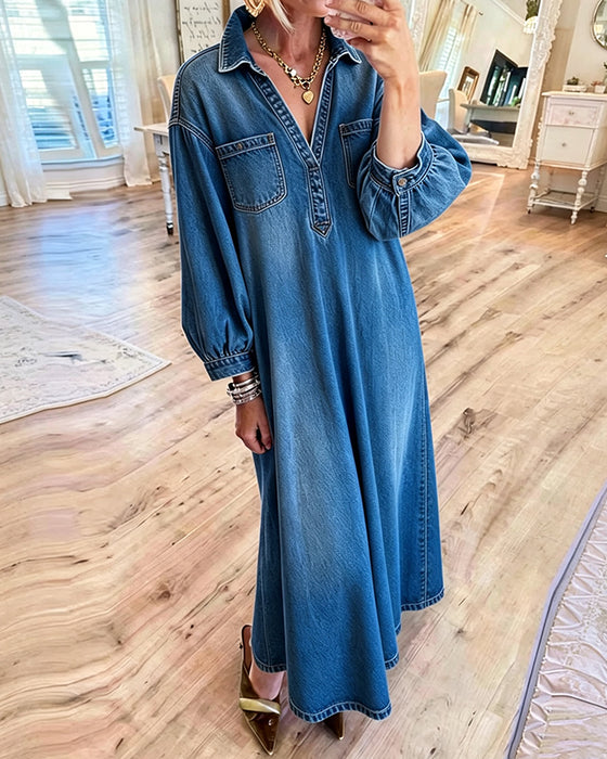Robe Denim Style Chemise Maxi