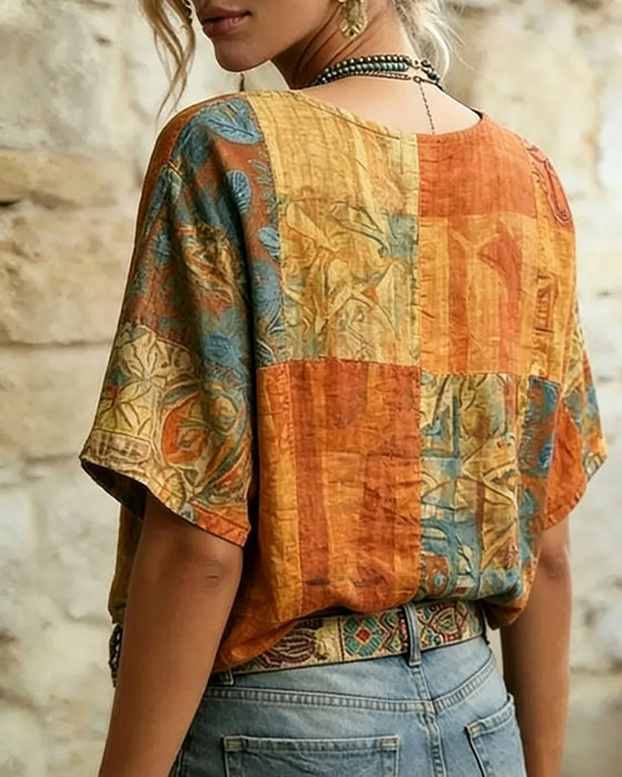 Blouse Vintage Imprimé Libellule Décontractée