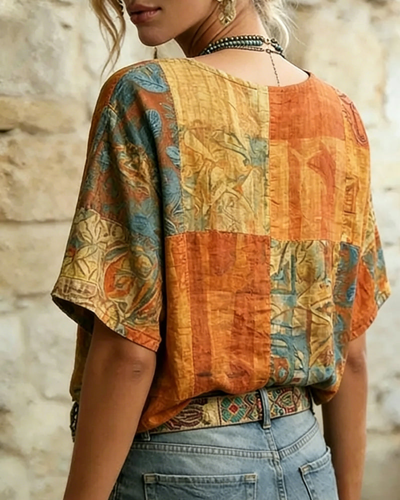 Blouse Vintage Imprimé Libellule Décontractée