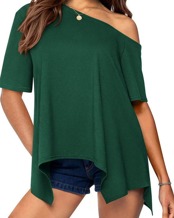T-Shirt Asymétrique Hors Épaule Manches Courtes