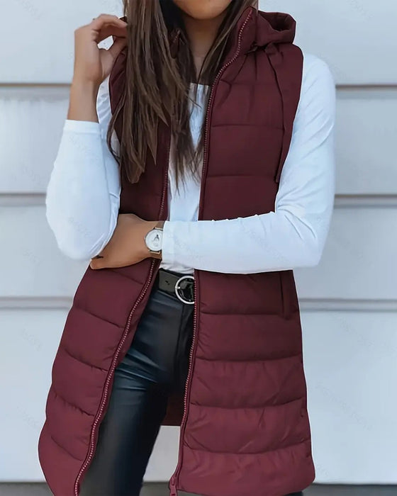 Gilet Manteau À Capuche Mi-Long