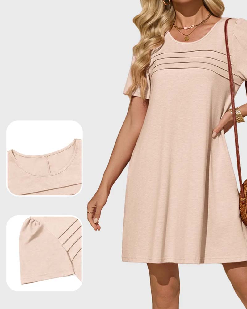 Robe Volant Manche Courte Col Rond