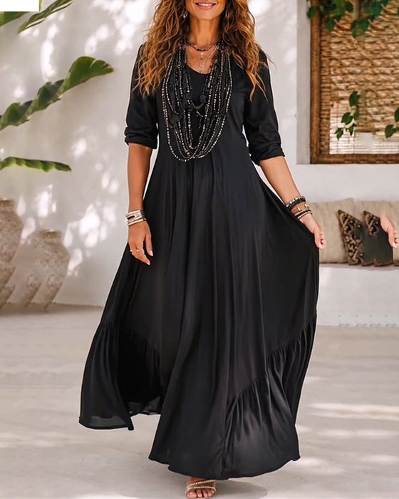 Robe Uni Couleur Col V Taille Ligne A