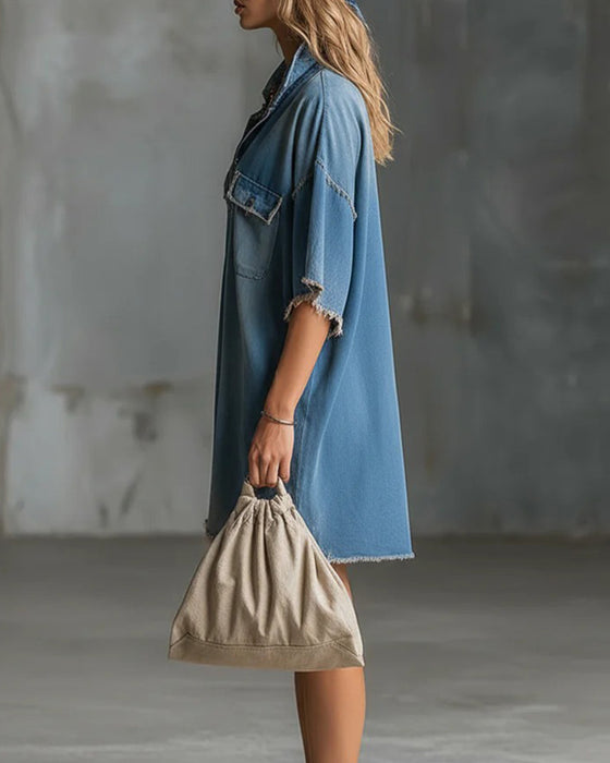 Robe Décontractée Col Revers Denim