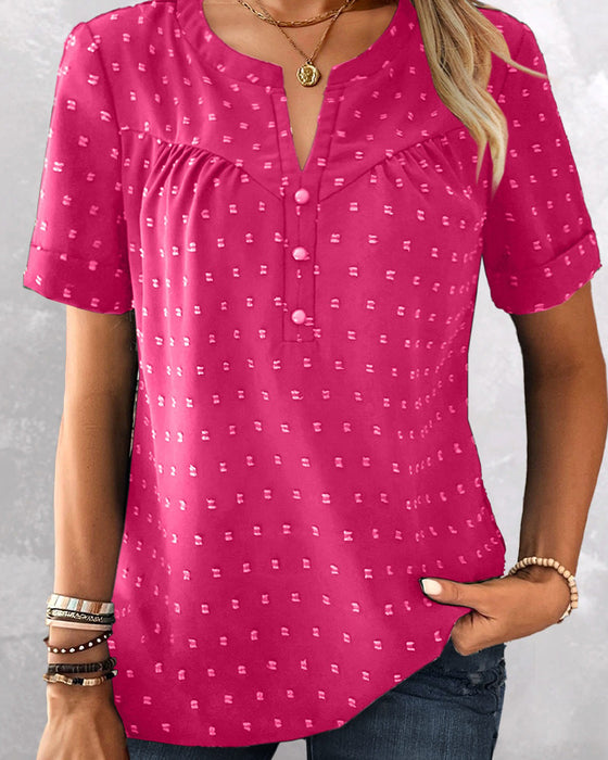 Chemisier Jacquard Col V Demi-Patte Manche Courte