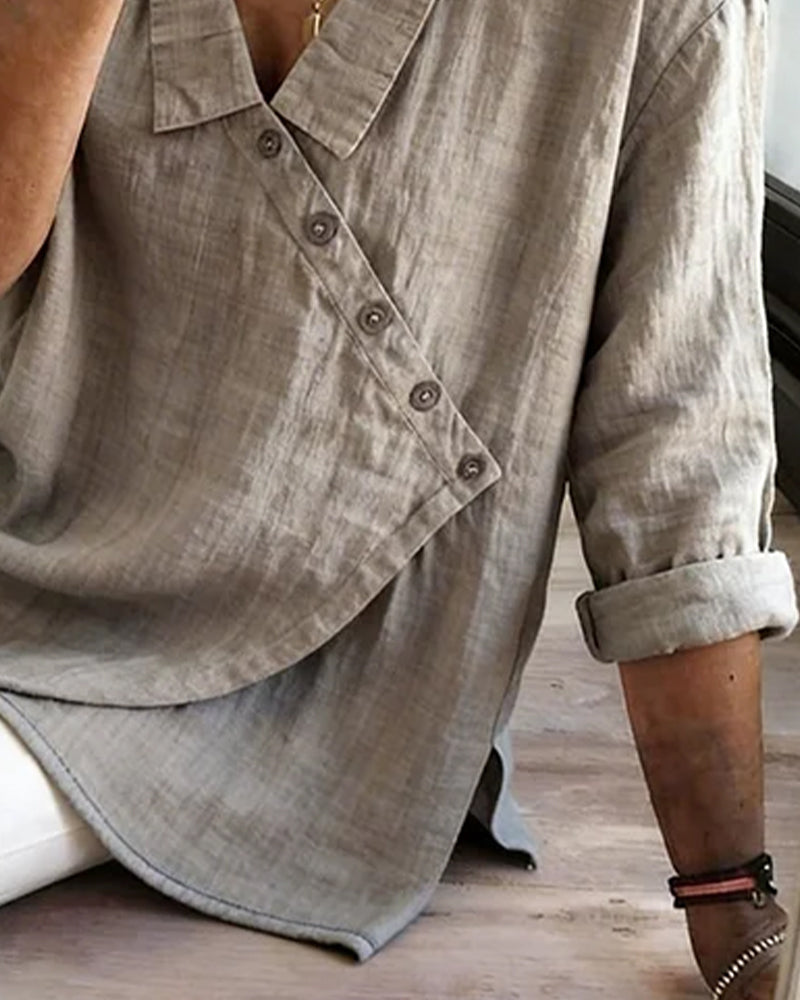 Blouse À Col Avec Patte De Boutonnage Diagonale Asymétrique