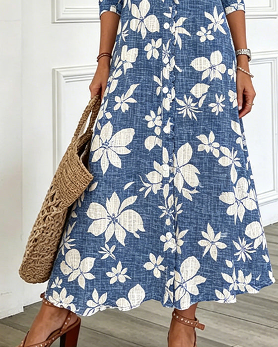 Robe Col V Florale Chemise