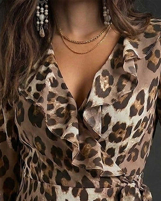 Blouse Col V Volant Léopard