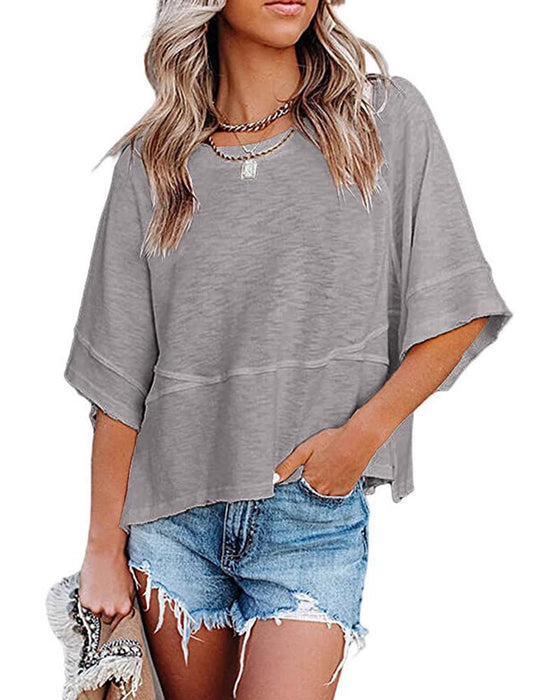 T-Shirt Panneau Unie Manche Évasée