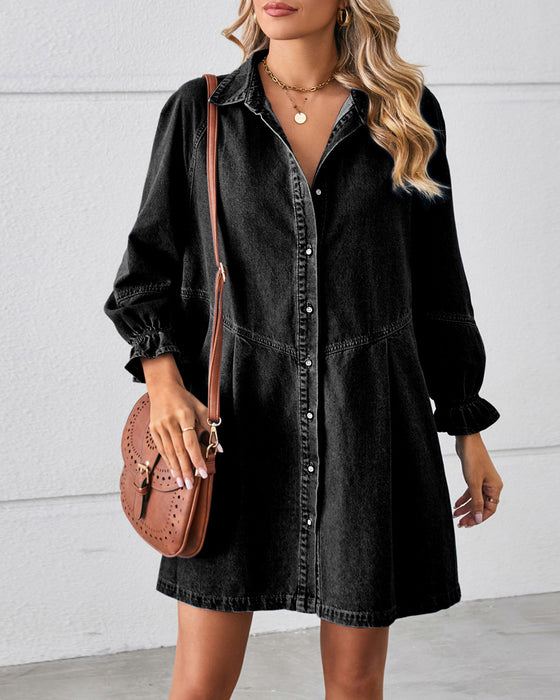 Robe Jean Patchwork Manches Longues