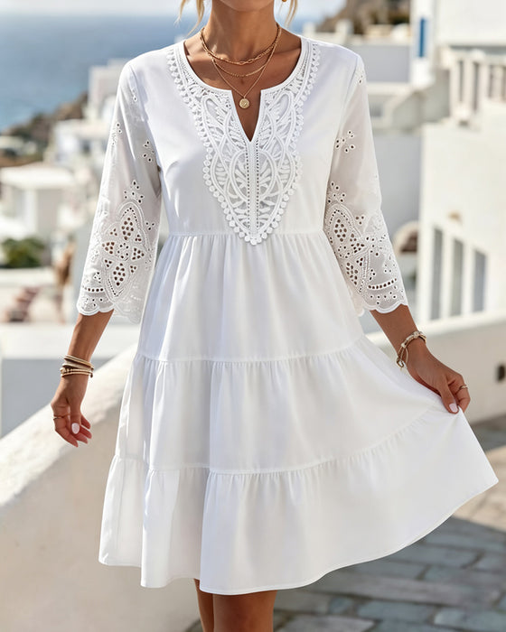 Robes Découpe À Volants Midi A-Ligne