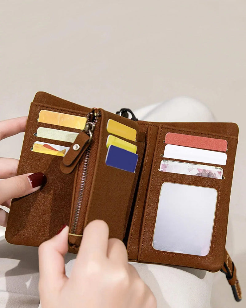Portefeuille Court Minimaliste Élégant Pour Femme Avec Dragonne, Portefeuille Polyvalent À Fermeture Éclair Pour Cartes, Portefeuille Tendance Pour Un Usage Quotidien