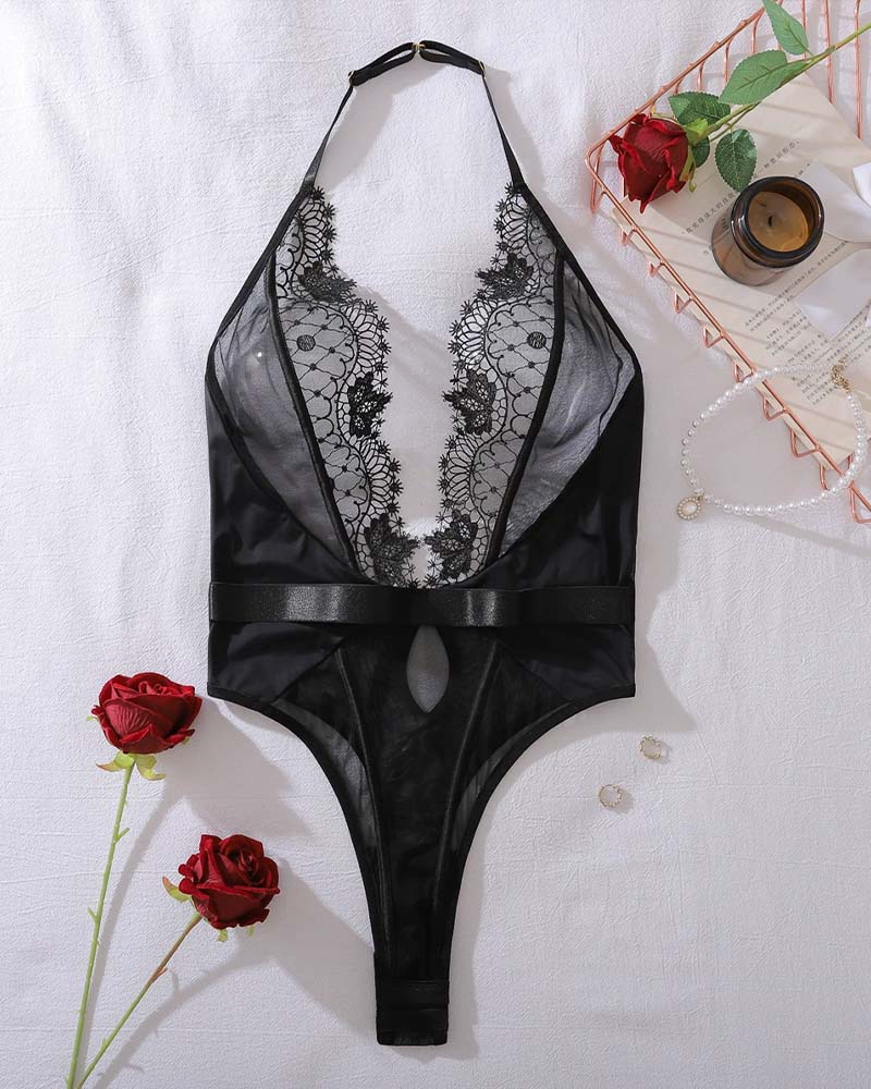 Lingerie Une-Pièce Transparente Dos Nu Avec Découpes